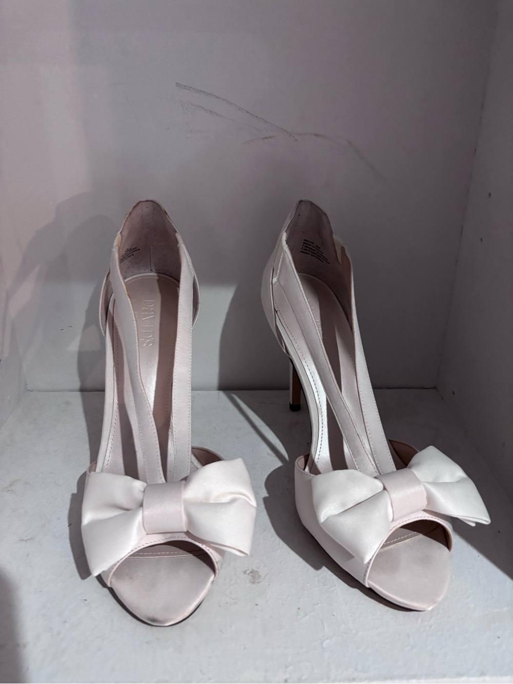 David's Bridal Blush Open-Toe Bow Stiletto Heels